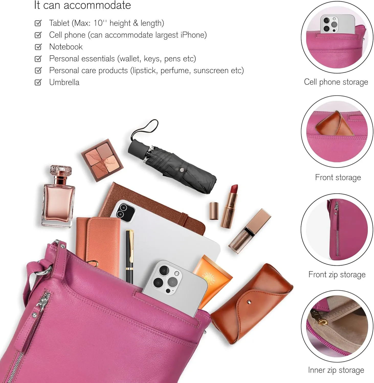 Leather Crossbody Bags for Women - Ladies Sling Handbags - Medium Cross body Purses Handbags - Purses For Women