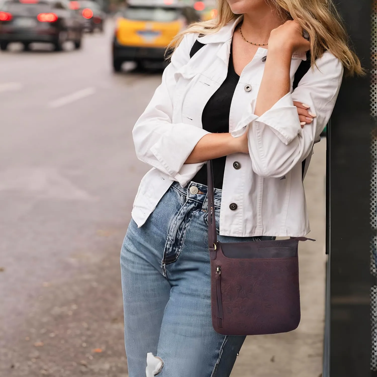 Leather Crossbody Bags for Women - Ladies Sling Handbags - Medium Cross body Purses Handbags - Purses For Women