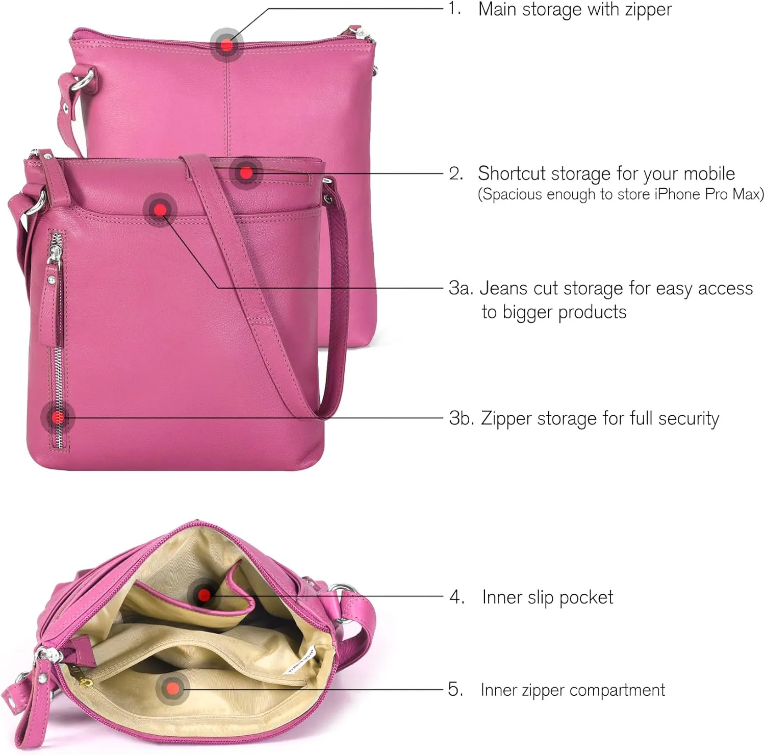 Leather Crossbody Bags for Women - Ladies Sling Handbags - Medium Cross body Purses Handbags - Purses For Women