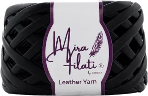 Leather Look Matte Yarn for Knitting, Crocheting, Felting Yarn, Leather Yarn for Handbags, Purses, Scarves, Belts and More (LYM32 Black)