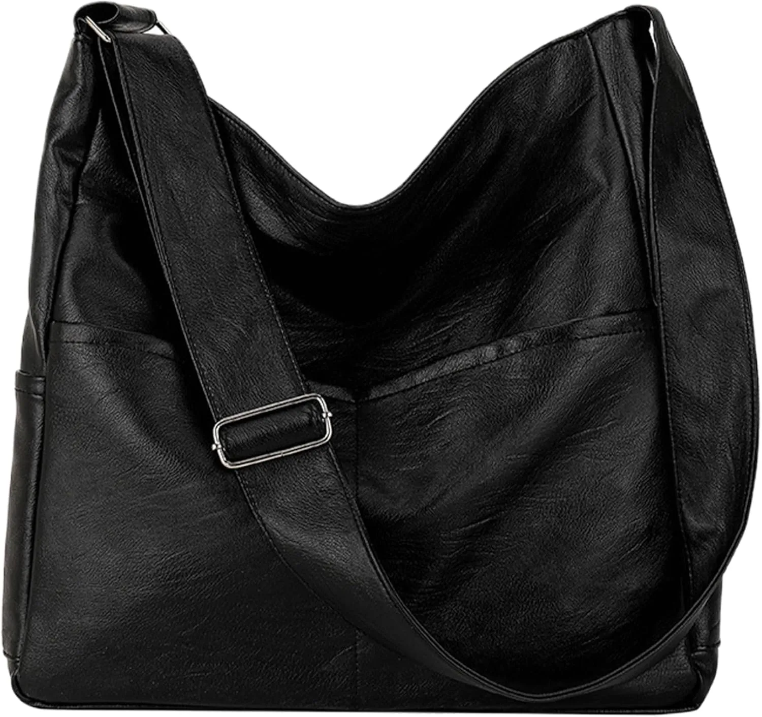 Leather Tote Bag for Women, Black Handbag Large Capacity Work Bags Zipered Closure Soft Tote Bag Purse Casual Handbag Crossbody Bag with Adjustable Shoulder Strap Black, Leather Handbag
