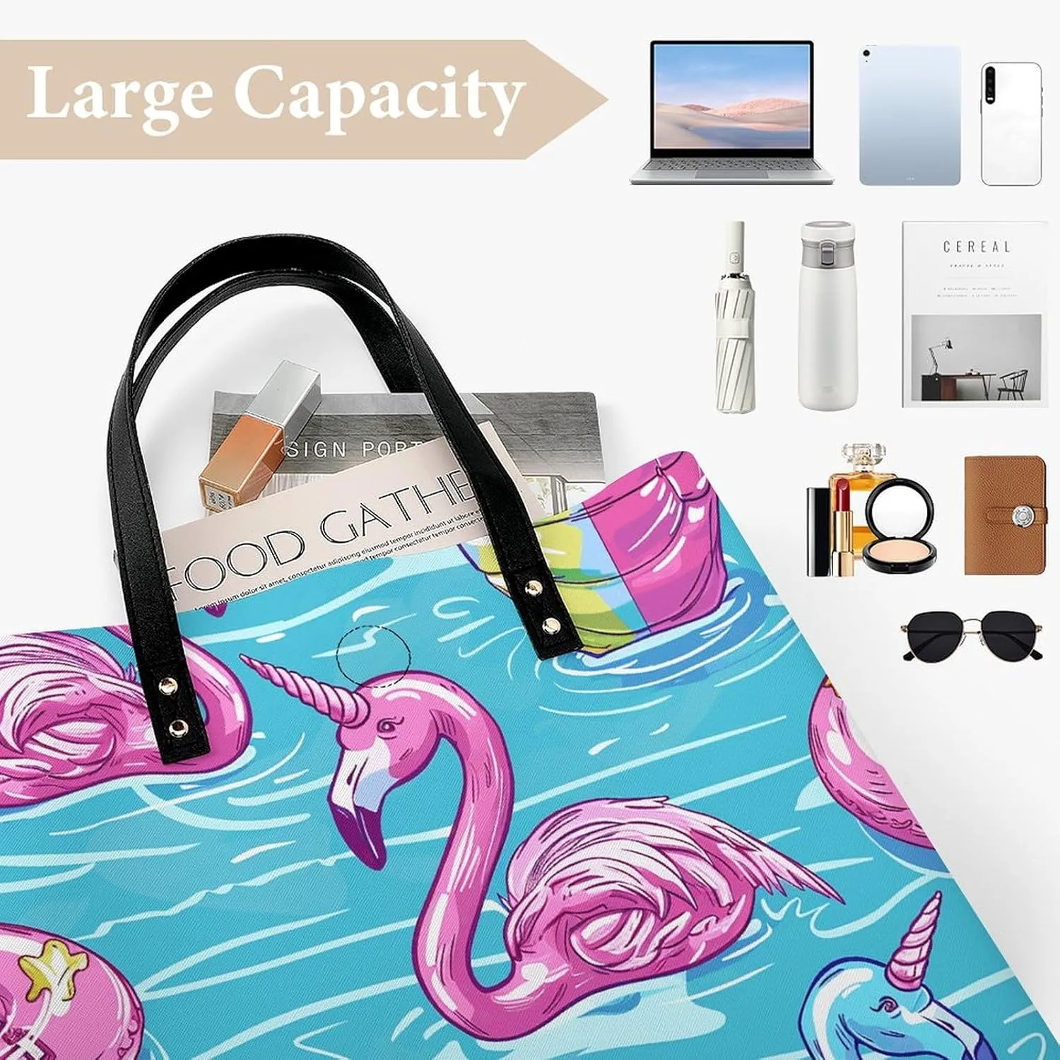 Leather Tote Bags for Women Lake And TreesHandbag Makeup Bag Casual Bag with Magnetic Buckle