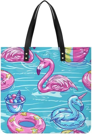 Leather Tote Bags for Women Lake And TreesHandbag Makeup Bag Casual Bag with Magnetic Buckle