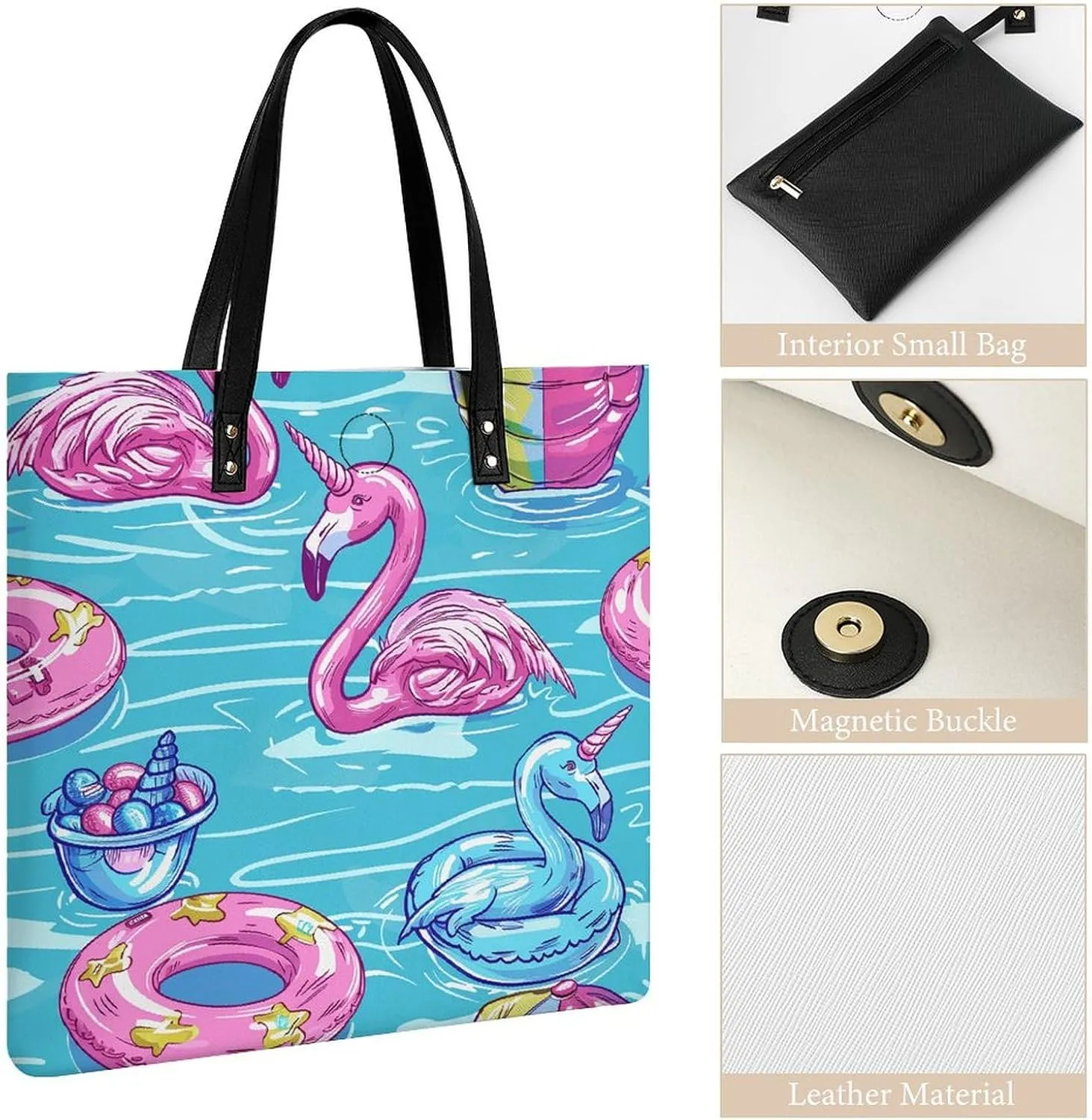 Leather Tote Bags for Women Lake And TreesHandbag Makeup Bag Casual Bag with Magnetic Buckle