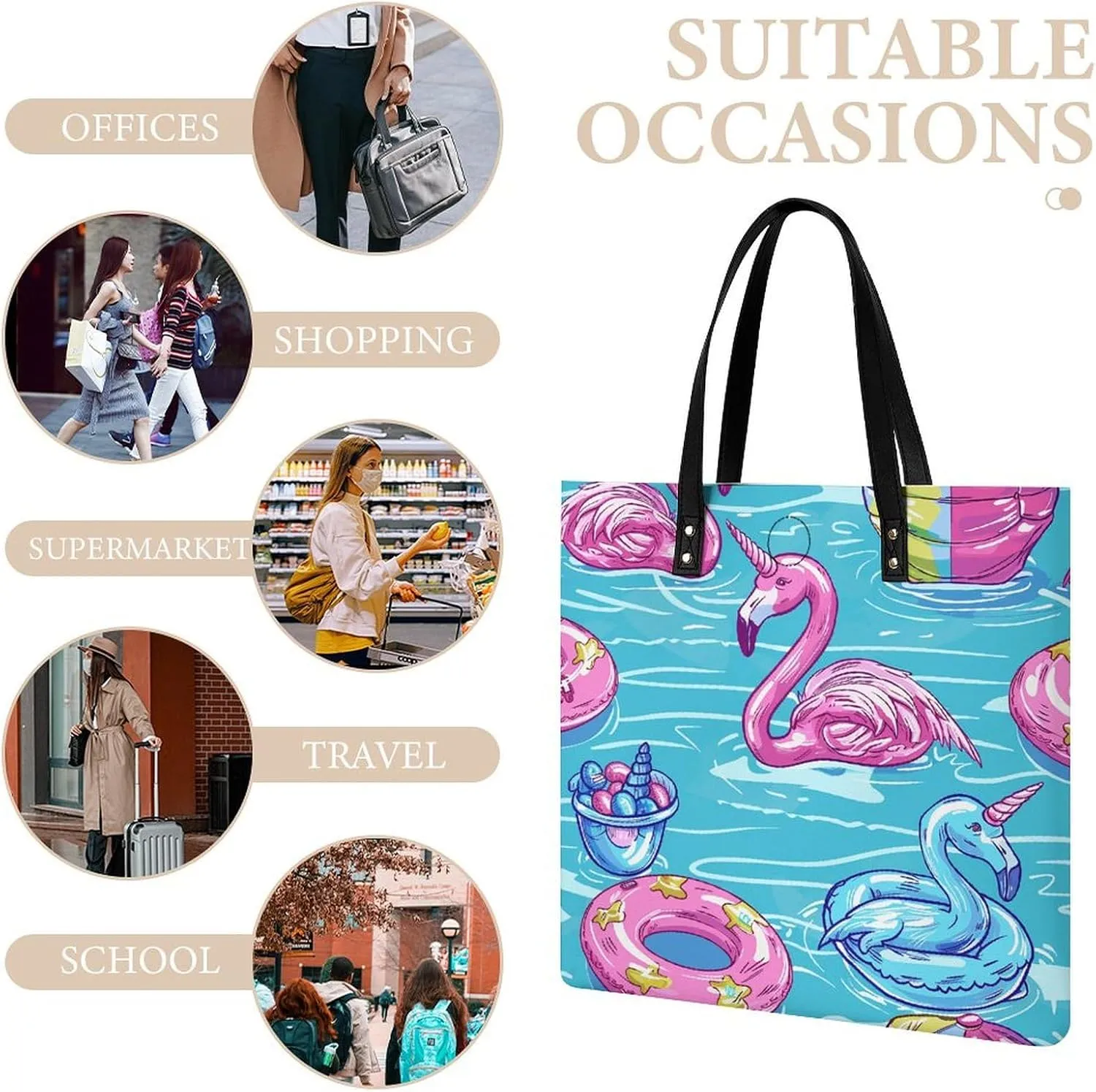 Leather Tote Bags for Women Lake And TreesHandbag Makeup Bag Casual Bag with Magnetic Buckle