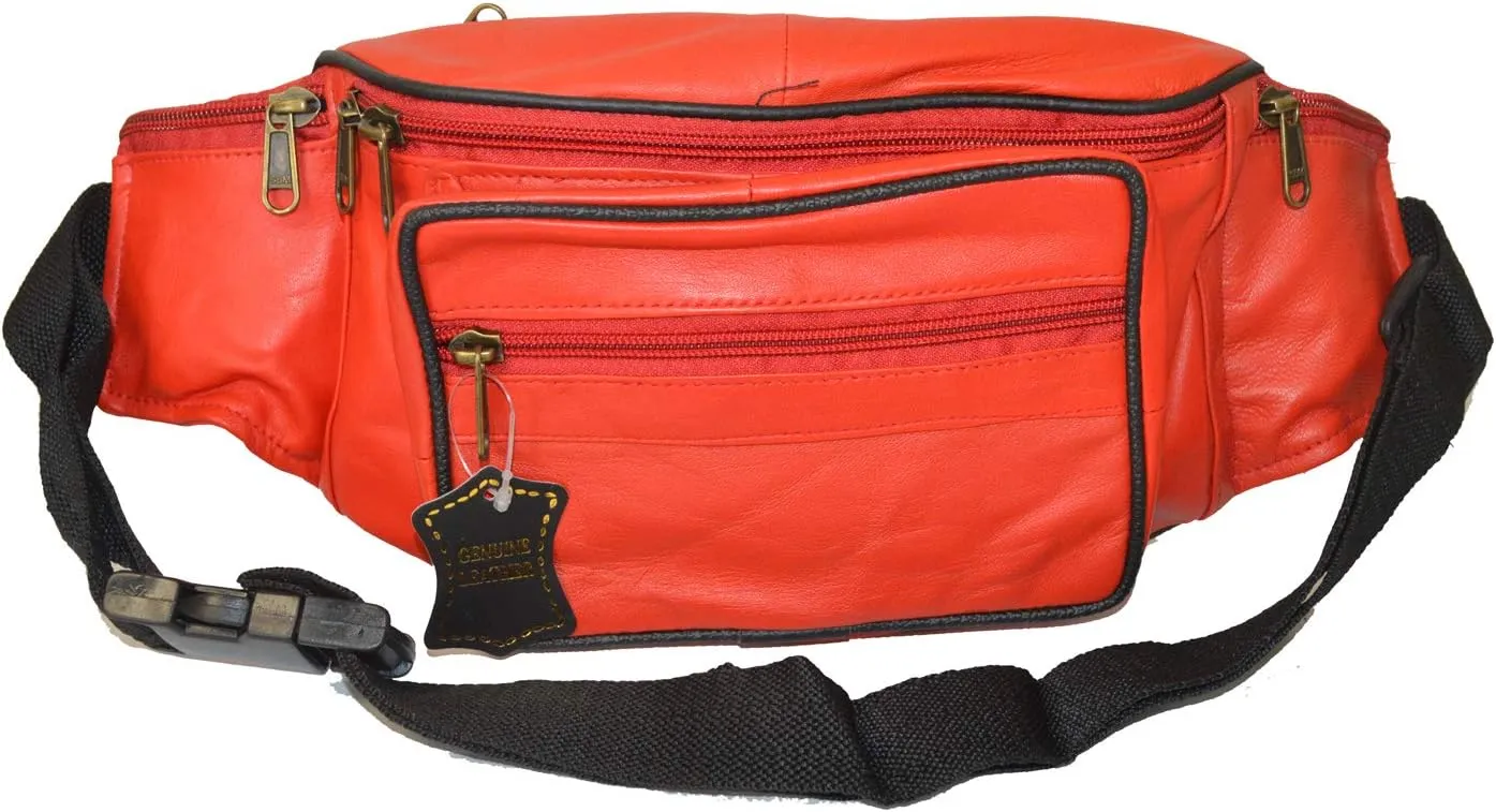 Leatherboss Genuine Leather Fanny Pack Pouch Waist Belt Bag for travel for men women, Red