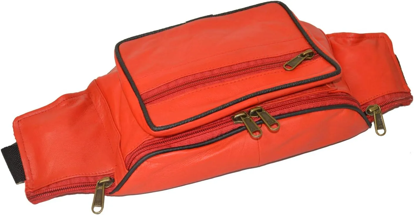Leatherboss Genuine Leather Fanny Pack Pouch Waist Belt Bag for travel for men women, Red