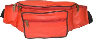 Leatherboss Genuine Leather Fanny Pack Pouch Waist Belt Bag for travel for men women, Red