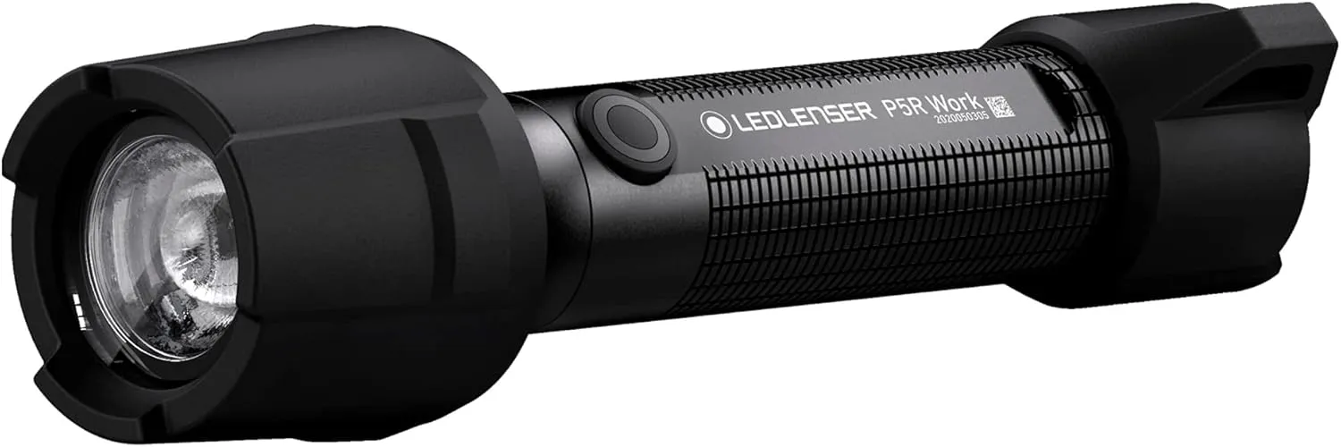 Ledlenser, P5R Work Rechargeable Flashlight, High Power LED, 480 Lumens, Light for Professional Use, Home, Outdoor, and Emergency Use, Black