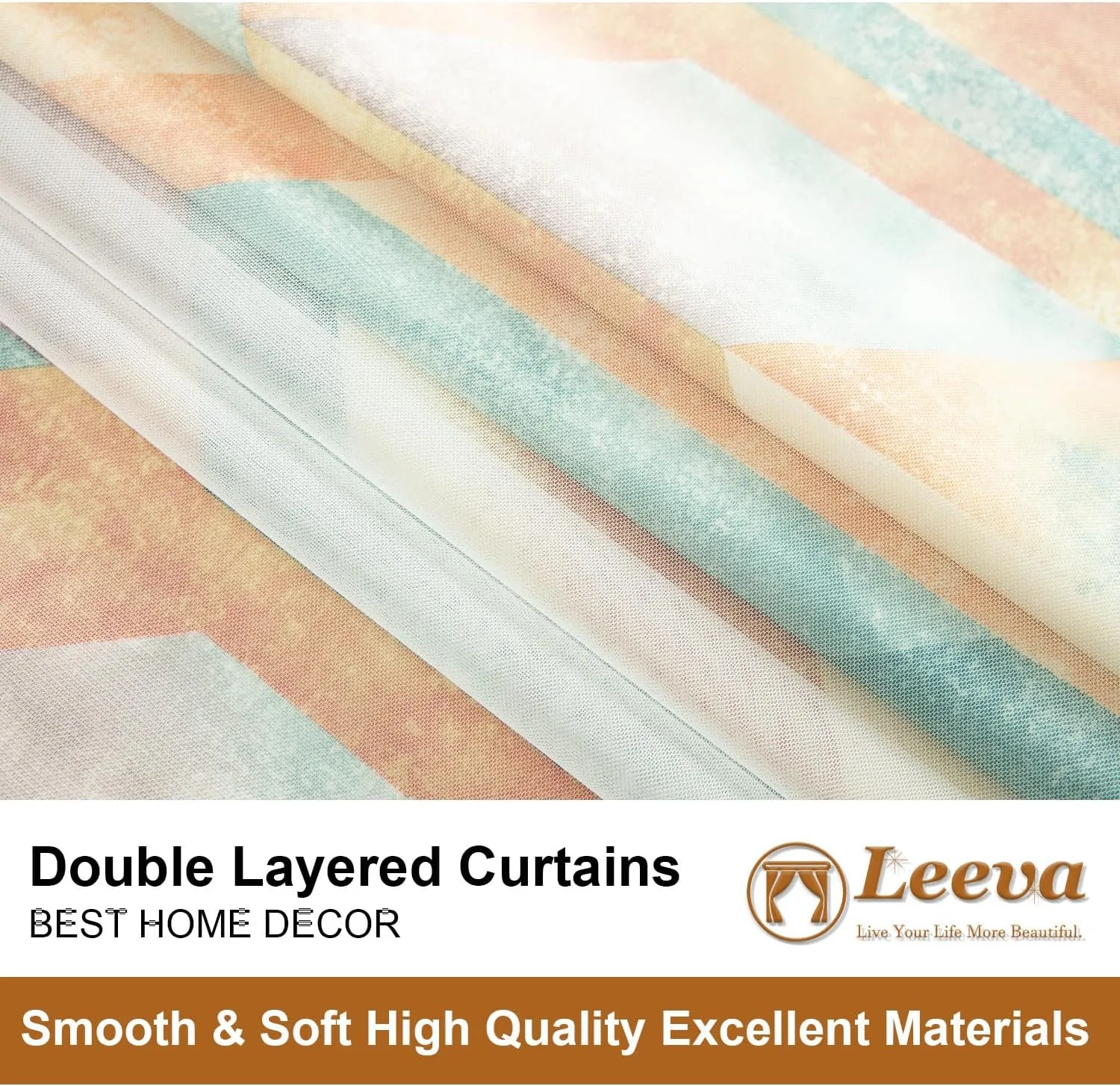 Leeva Short Double Layered Curtains, Linen Textured Geometric Print Privacy Window Treatment Curtain Panels for Bedroom, Set of 2 Grommet Top Drapes for Nursery, 52 x 63 Inches, Orange