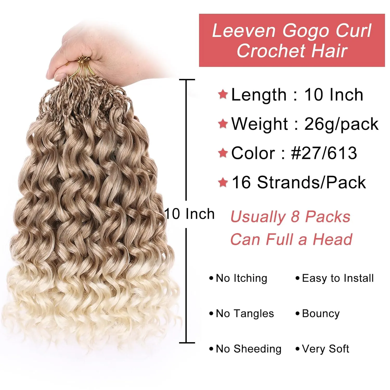 Leeven 10 Inch Gogo Curl Crochet Hair 8 Packs Pre Looped Water Wave Crochet Hair Ombre Blonde Ocean Wave Goddess Box Braids Deep Twist Synthetic Braiding Hair for Women