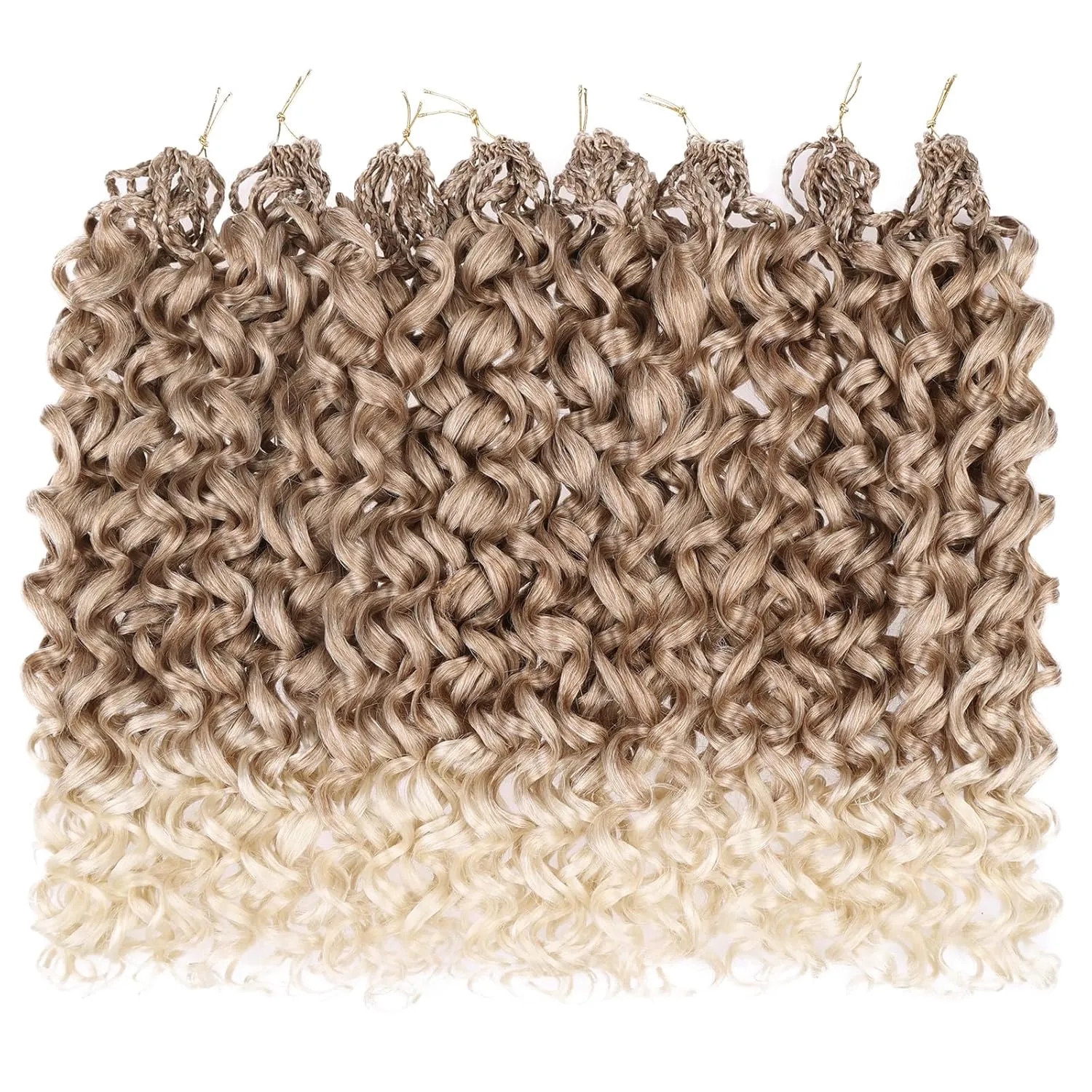 Leeven 10 Inch Gogo Curl Crochet Hair 8 Packs Pre Looped Water Wave Crochet Hair Ombre Blonde Ocean Wave Goddess Box Braids Deep Twist Synthetic Braiding Hair for Women