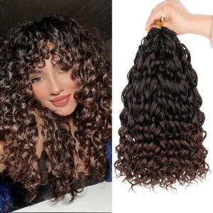 Leeven 14 Inch 8 Packs Gogo Curl Crochet Hair Ombre Brown Pre Looped Ocean Wave Crochet Hair Deep Twist Curly Goddess Box Braids Synthetic Water Wave Braiding Hair for Women
