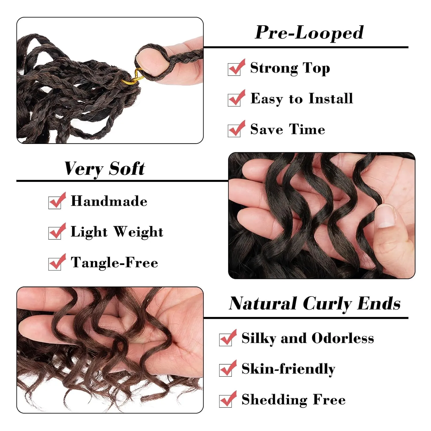 Leeven 14 Inch 8 Packs Gogo Curl Crochet Hair Ombre Brown Pre Looped Ocean Wave Crochet Hair Deep Twist Curly Goddess Box Braids Synthetic Water Wave Braiding Hair for Women