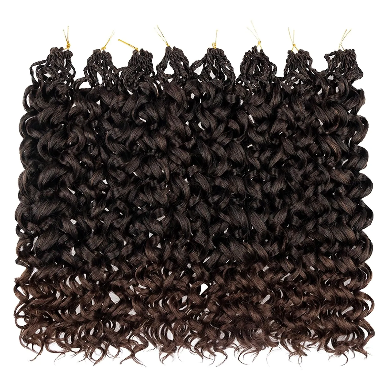 Leeven 14 Inch 8 Packs Gogo Curl Crochet Hair Ombre Brown Pre Looped Ocean Wave Crochet Hair Deep Twist Curly Goddess Box Braids Synthetic Water Wave Braiding Hair for Women