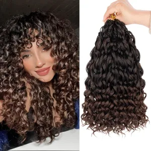 Leeven 14 Inch 8 Packs Gogo Curl Crochet Hair Ombre Brown Pre Looped Ocean Wave Crochet Hair Deep Twist Curly Goddess Box Braids Synthetic Water Wave Braiding Hair for Women