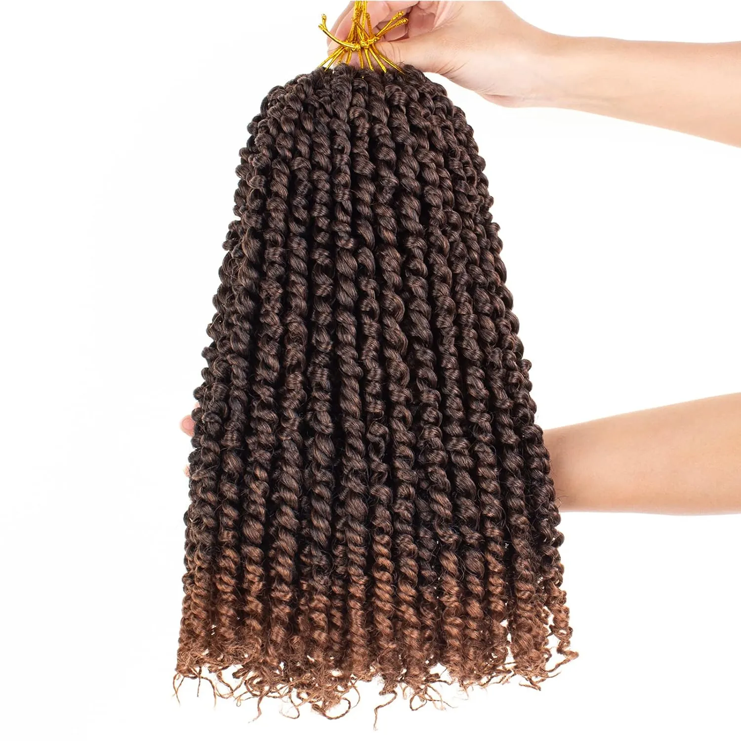 Leeven 8 Packs 12 Inch Pre Twisted Passion Twist Crochet Braids Hair Ombre Brown Pre Looped Water Wave Passion Twists With Curly Ends Synthetic Hair Extensions for Black Women (12Strands/Pack #T30)