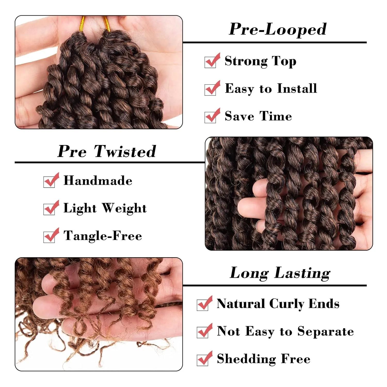 Leeven 8 Packs 12 Inch Pre Twisted Passion Twist Crochet Braids Hair Ombre Brown Pre Looped Water Wave Passion Twists With Curly Ends Synthetic Hair Extensions for Black Women (12Strands/Pack #T30)