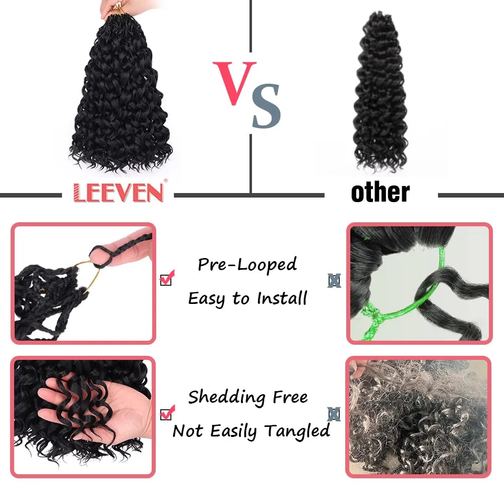 Leeven Gogo Curl Crochet Hair 14 Inch 8 Packs Black Ocean Wave Crochet Hair Pre Looped Deep Twist Goddess Box Braids Curly Water Wave Synthetic Braiding Hair for Women Girl Kids