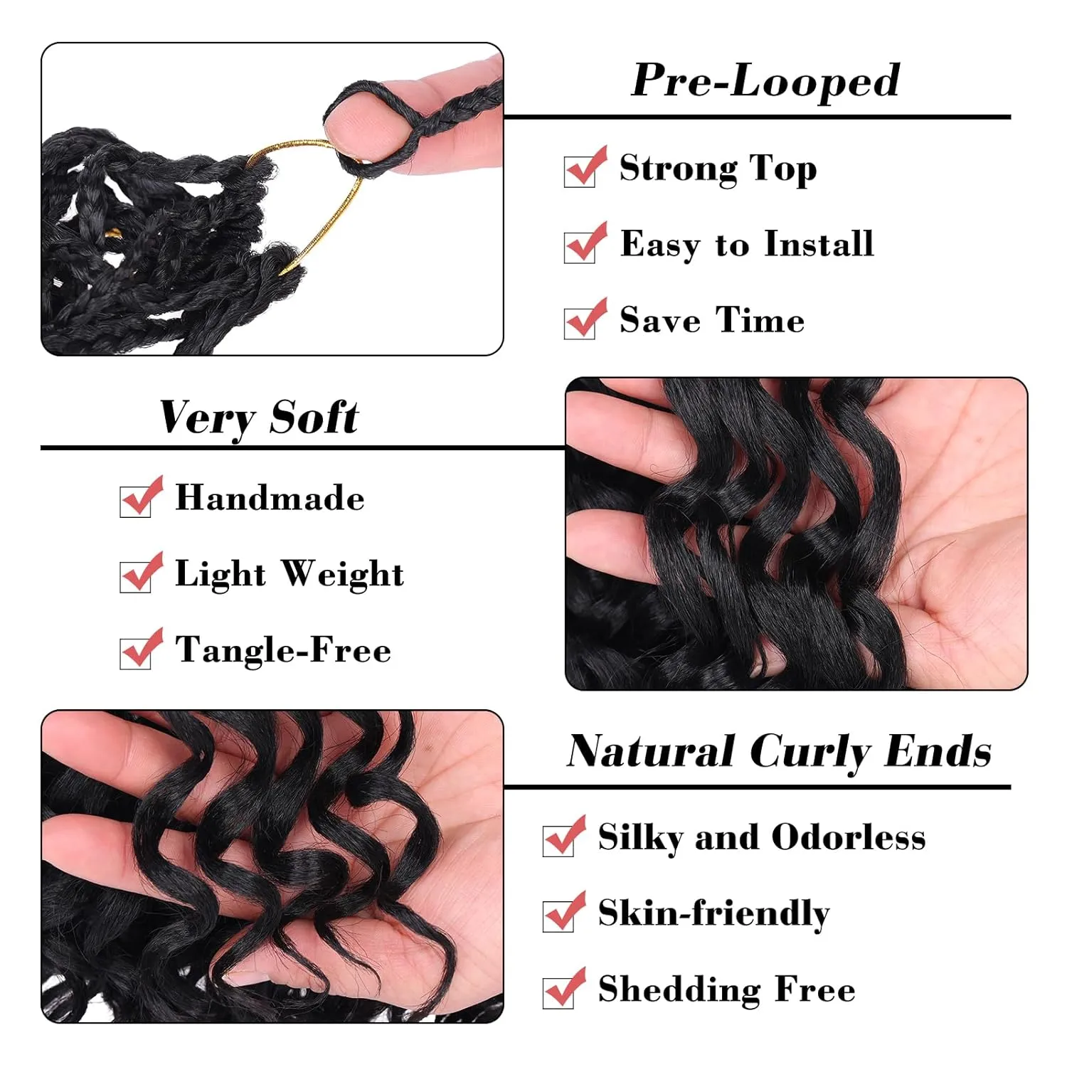 Leeven Gogo Curl Crochet Hair 14 Inch 8 Packs Black Ocean Wave Crochet Hair Pre Looped Deep Twist Goddess Box Braids Curly Water Wave Synthetic Braiding Hair for Women Girl Kids