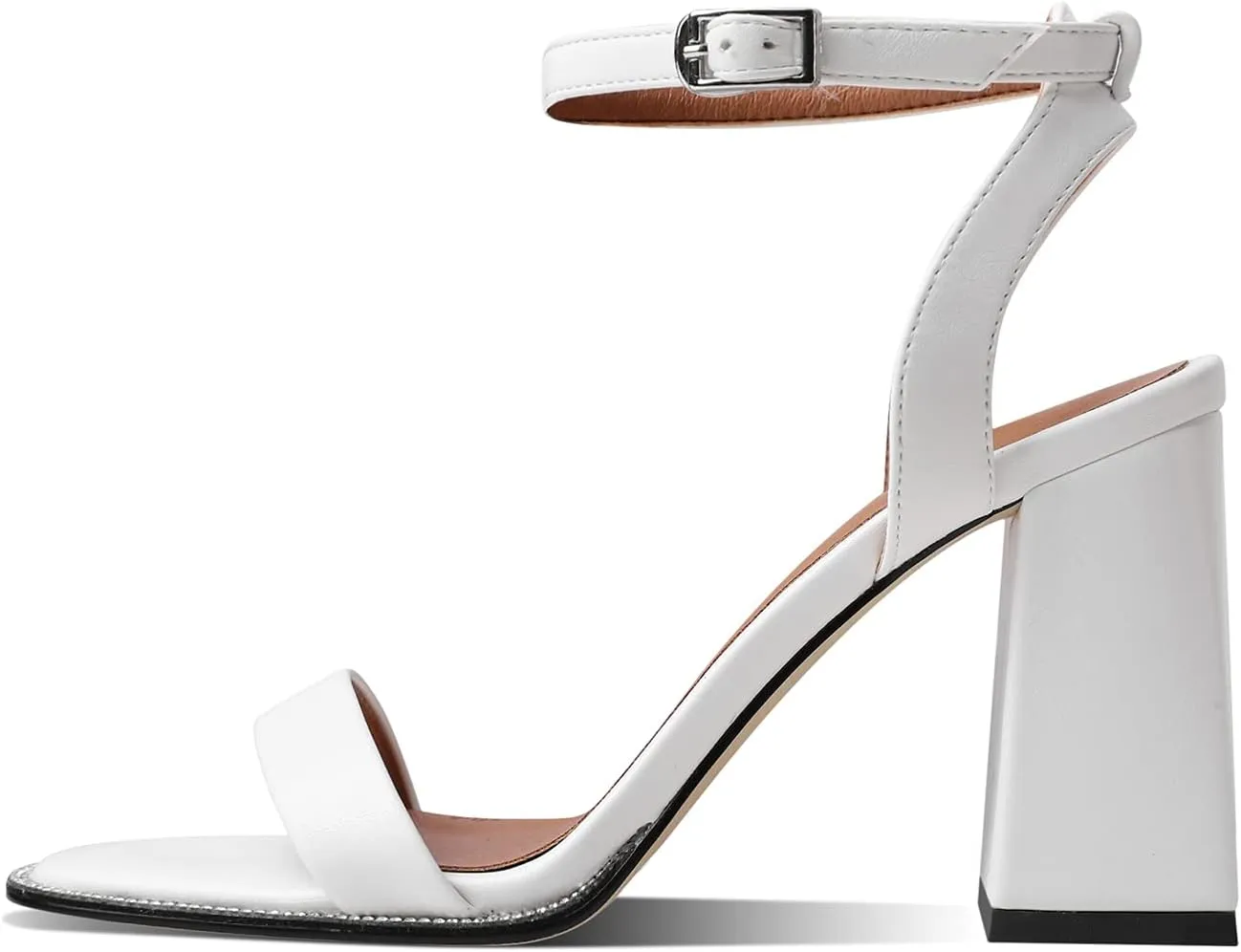 LEHOOR Chunky Heel Rhinestone Sandals Ankle Strap Round Peep Toe 3.5 Inch High Block Heel Crystal Sandals One Single Band Matte Leather Two piece Crocodile Dress Shoes for Summer Wedding Casual Sexy 4-11 M US