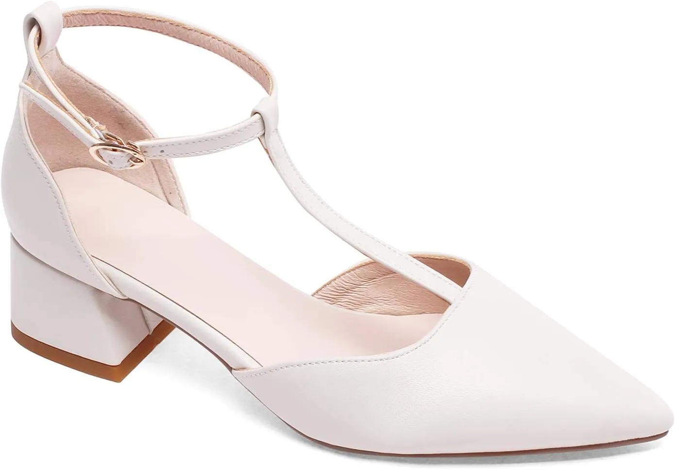 LEHOOR Women Chunky Heel Pointed Toe Ankle Strap Pumps T-Bar Evening Wedding Mid Heeled Dress Shoes 4-11 M US
