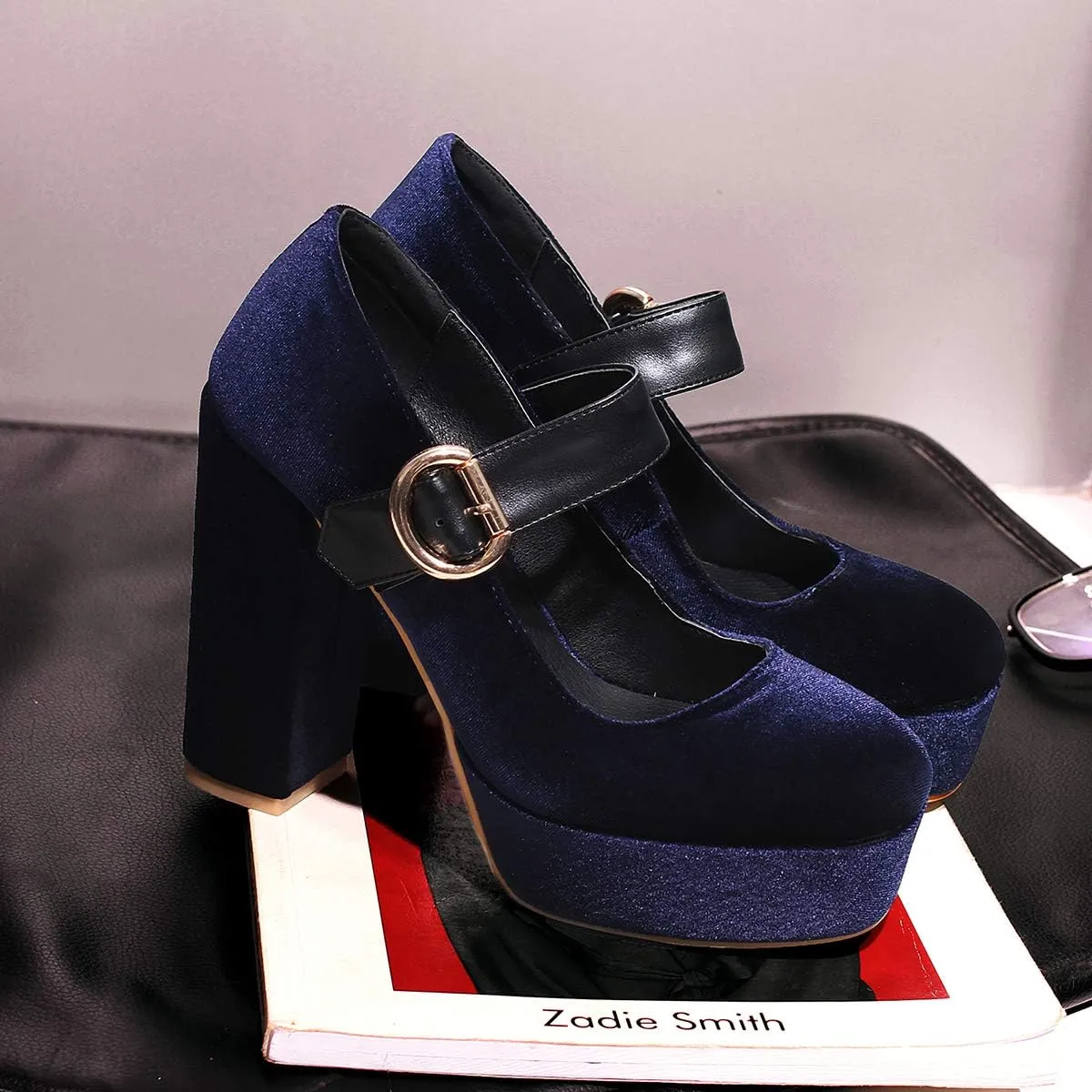 LEHOOR Women Chunky High Heel Round Toe Loafer Pumps Platform Mary Jane Ankle Strap Buckle Ladies Shoes Fashion 4-10 M US