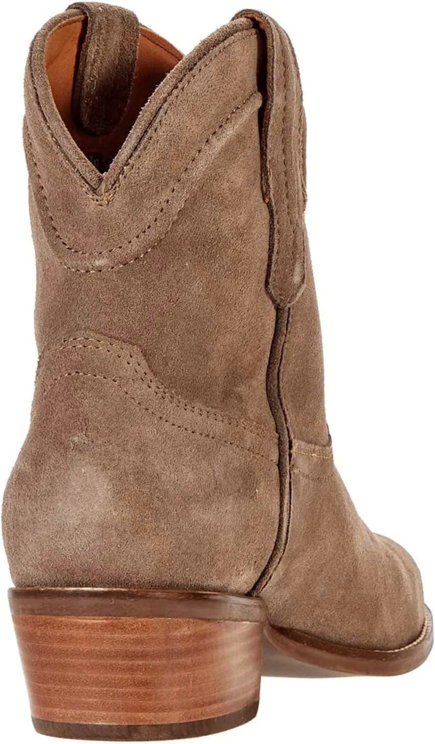 LEHOOR Women Cowboy Western Ankle Boots Pointed toe Low Stacked Heel Cowgirl Booties V Cut Retro Slouch 2 Inch Chunky Block Heel Slip On Short Dress Boots Wide Calf Casual Winter 4-11 M US