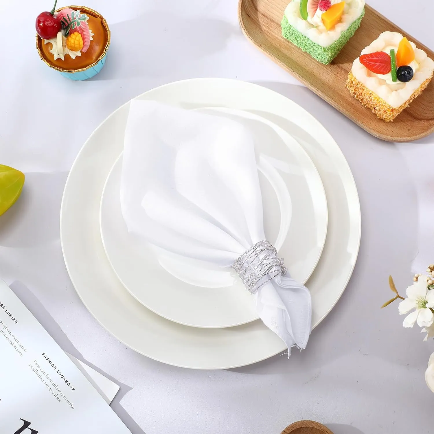 Leinuosen White Handkerchiefs Bulk Men's Handkerchiefs Cotton Classic Hankies Pocket Square Towel White for Tea Party