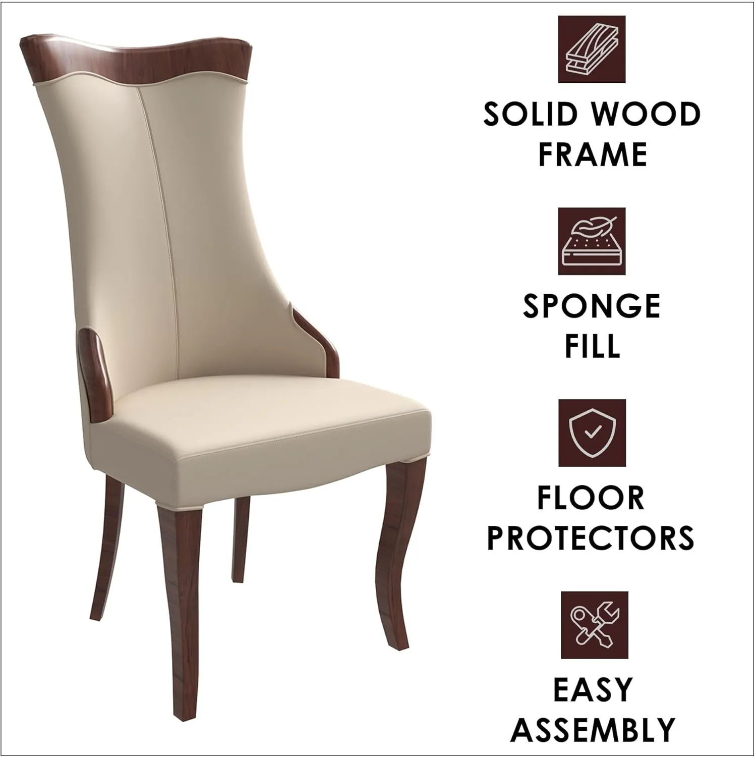 LeisureMod Modern Dining Chair Upholstered in Leather or Velvet Cozy Accent Kitchen with Rubberwood Legs Novara Series in Light Toupe
