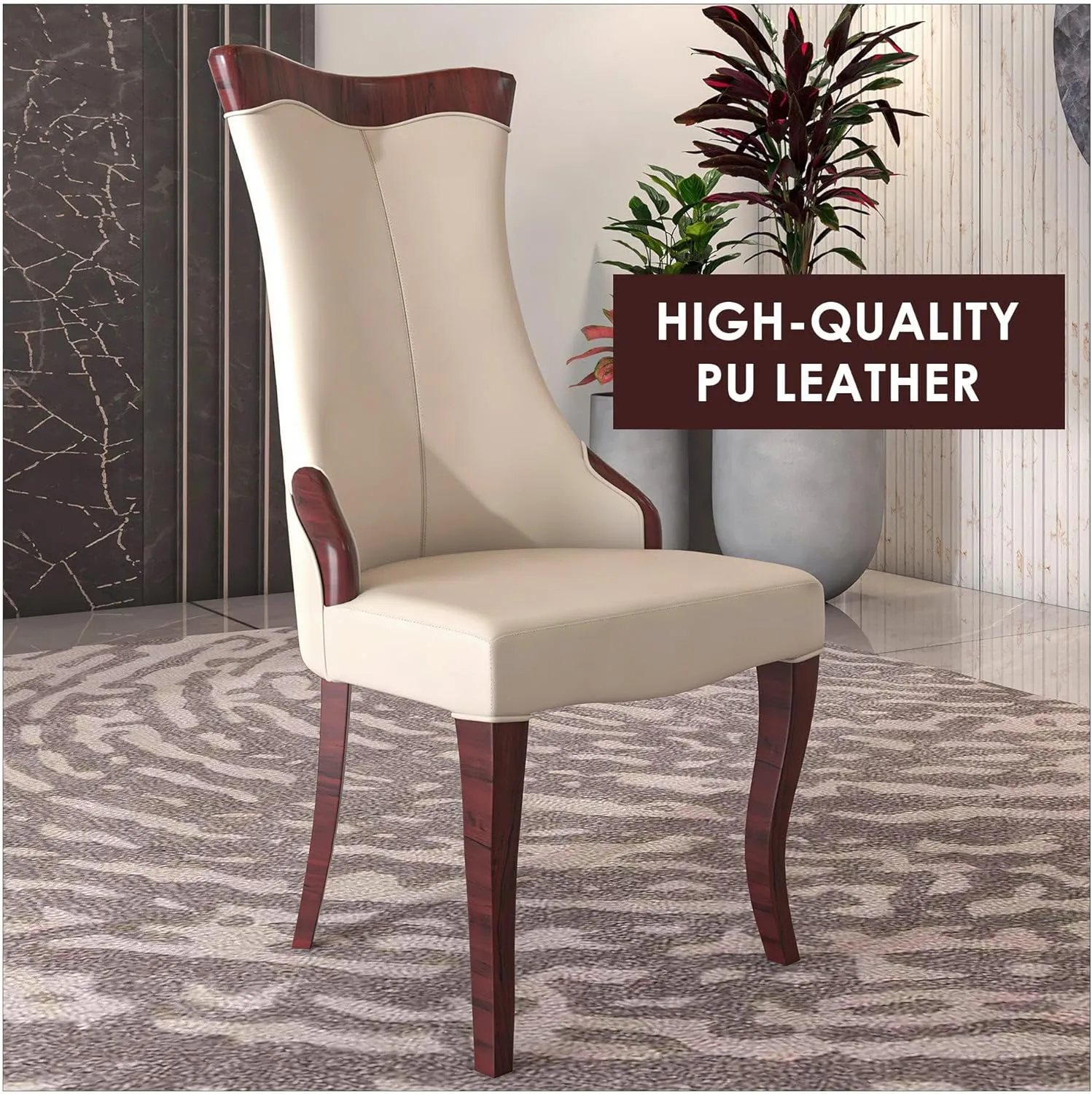 LeisureMod Modern Dining Chair Upholstered in Leather or Velvet Cozy Accent Kitchen with Rubberwood Legs Novara Series in Light Toupe
