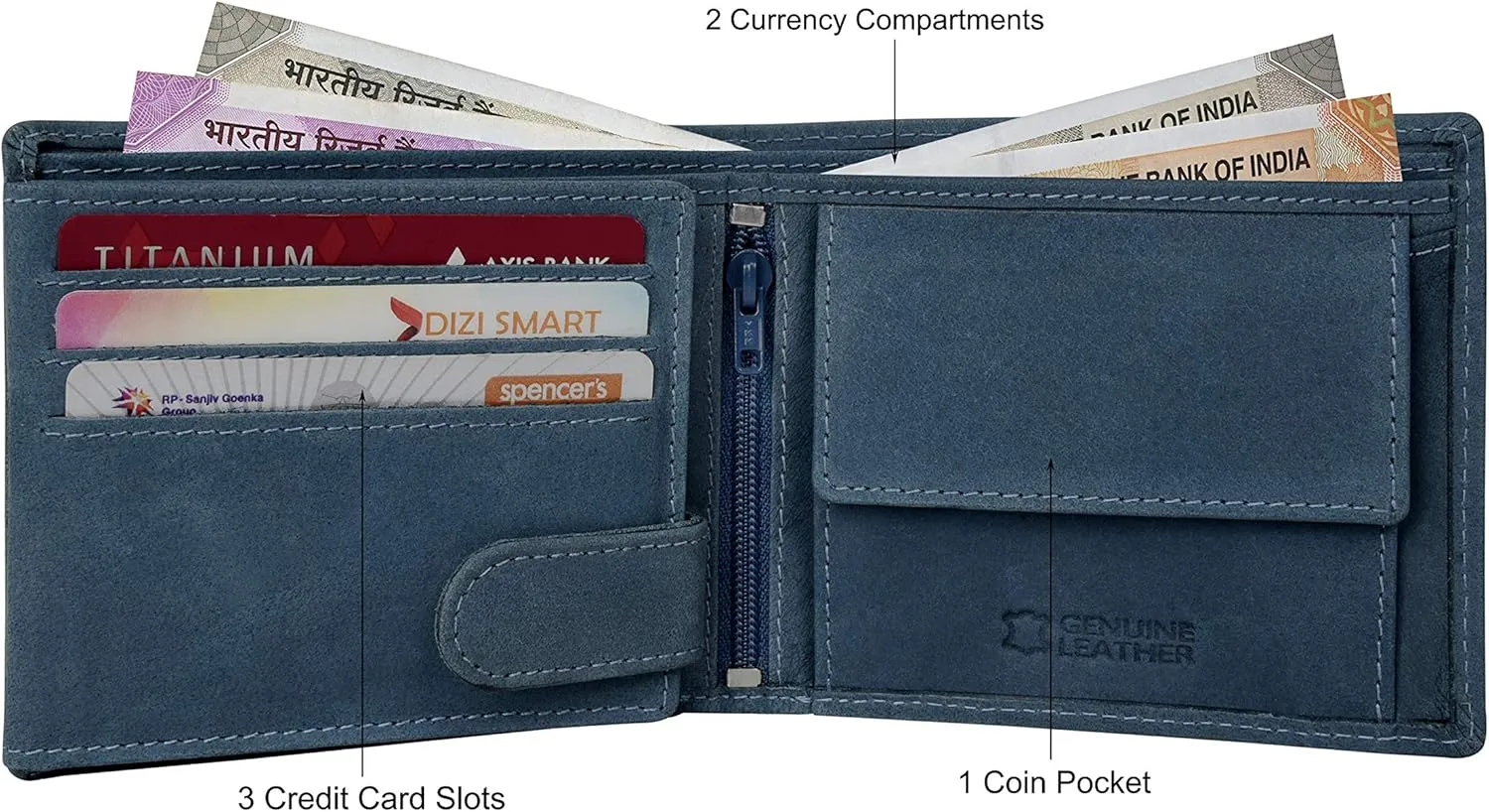 Leo Leather Wallet for Men, Vintage Blue, Vintage
