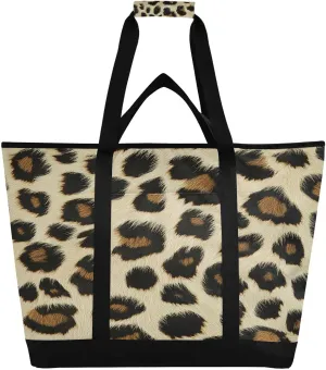 Leopard Skin Print Reusable Insulated Lunchbox Cooler Bag, Leakproof Kitchen Grocery Bag Collapsible Portable Cooler Tote Bag for Picnic, Camping, Office, Travel