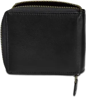 Liberty Leather - Black Bi-Fold Round Zipper Wallet with RFID Blocking Technology | Slim and Sleek Cow Hide Leather Multi Slot Wallet for Men and Boys