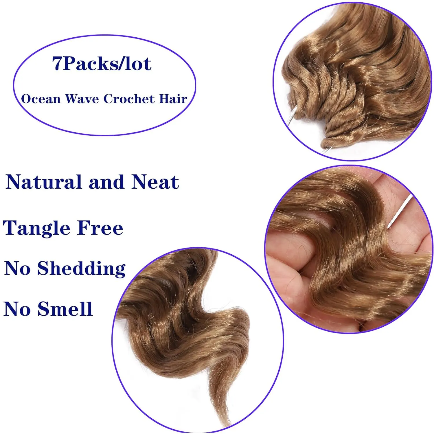Light Brown Ocean Wave Crochet Hair 9 Inch Curly Crochet Hair Ocean Wave Medium Blonde 7 Packs Deep Wave Short Wavy Crochet Braids Hair Extensions for Women Water Wave