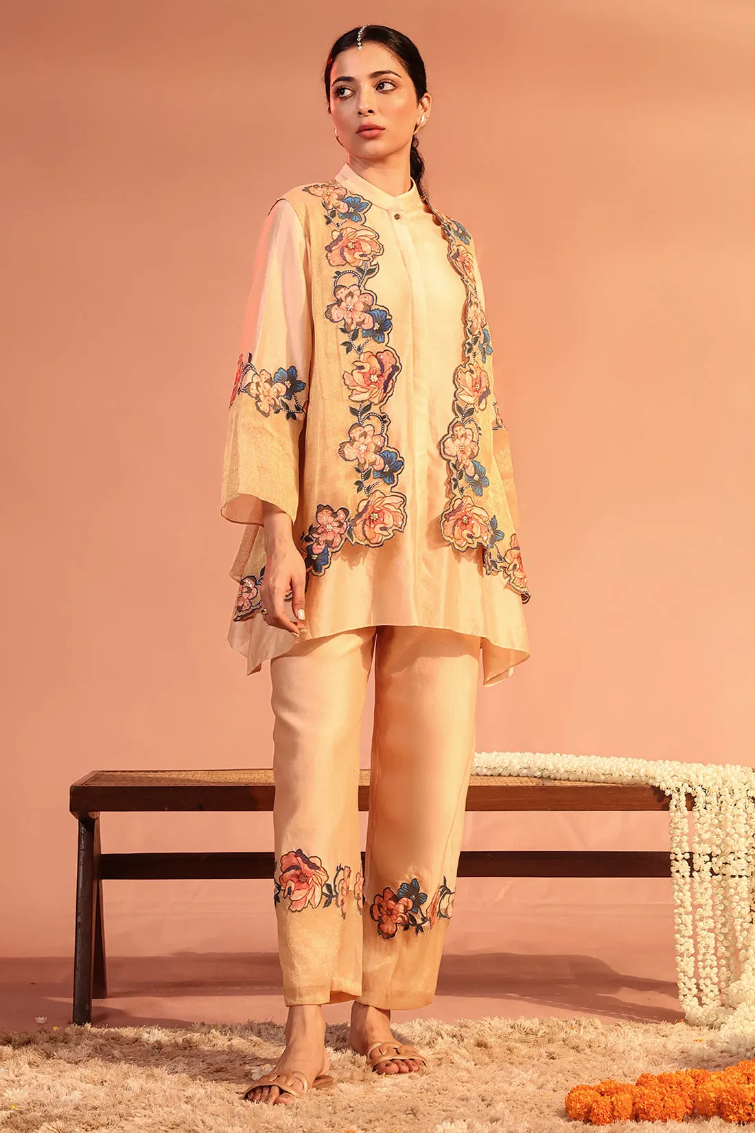Light pink sadira embroidered kurta set with jacket