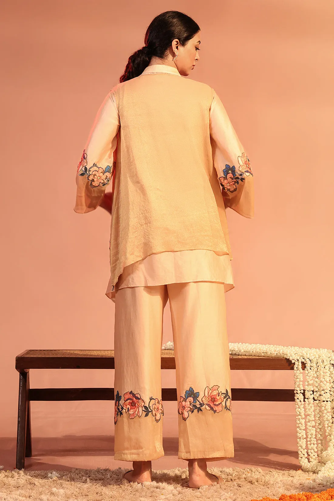Light pink sadira embroidered kurta set with jacket