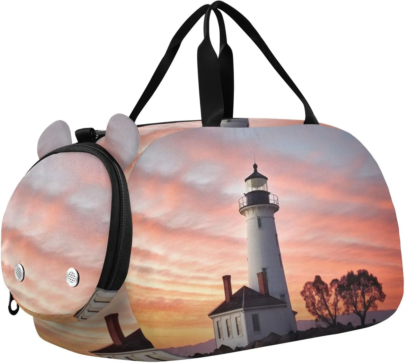Lighthouse Pattern Duffle Bag for Girl, Sports Duffle Gym Bags with Shoe Compartment, Personalized Overnight Bag Travel Weekender for Kids