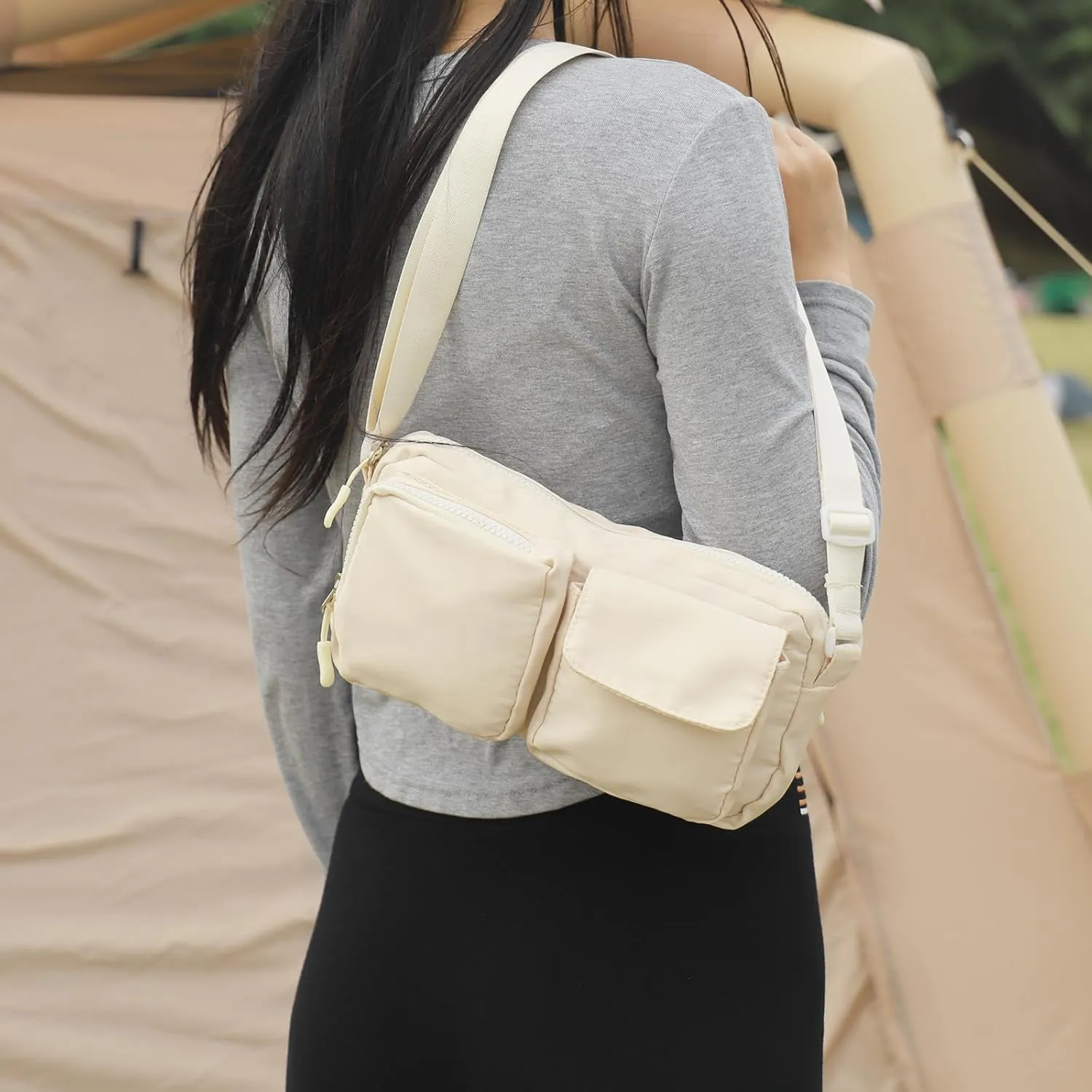 Lightweight Waterproof Sports Crossbody Bag, Travel Purses Anti Theft Crossbody,Small Crossbody Bags for Women, Hiking Fanny Pack for Women,Cross Body Bag,Fanny Packs(Beige)