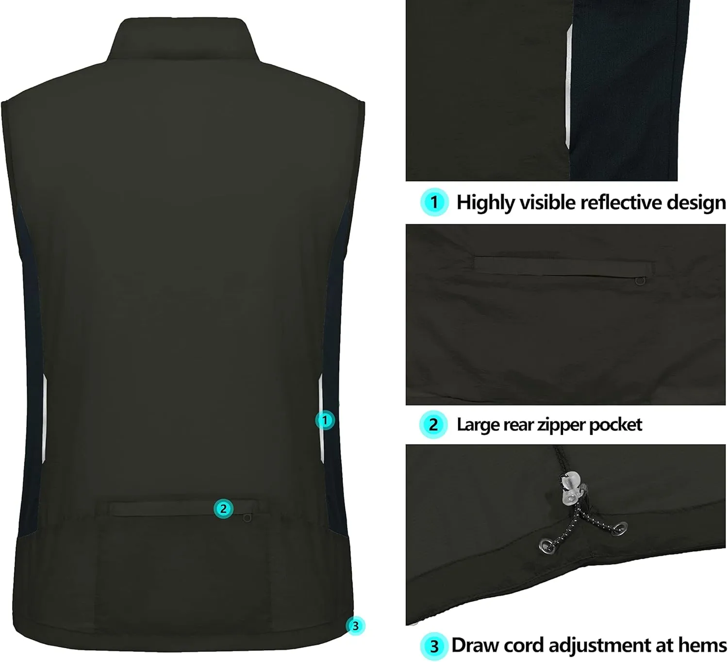 Little Donkey Andy Men's Cycling Vest Reflective Bike Vest, Ultra Lightweight Breathable Windproof Vest for Golf Running
