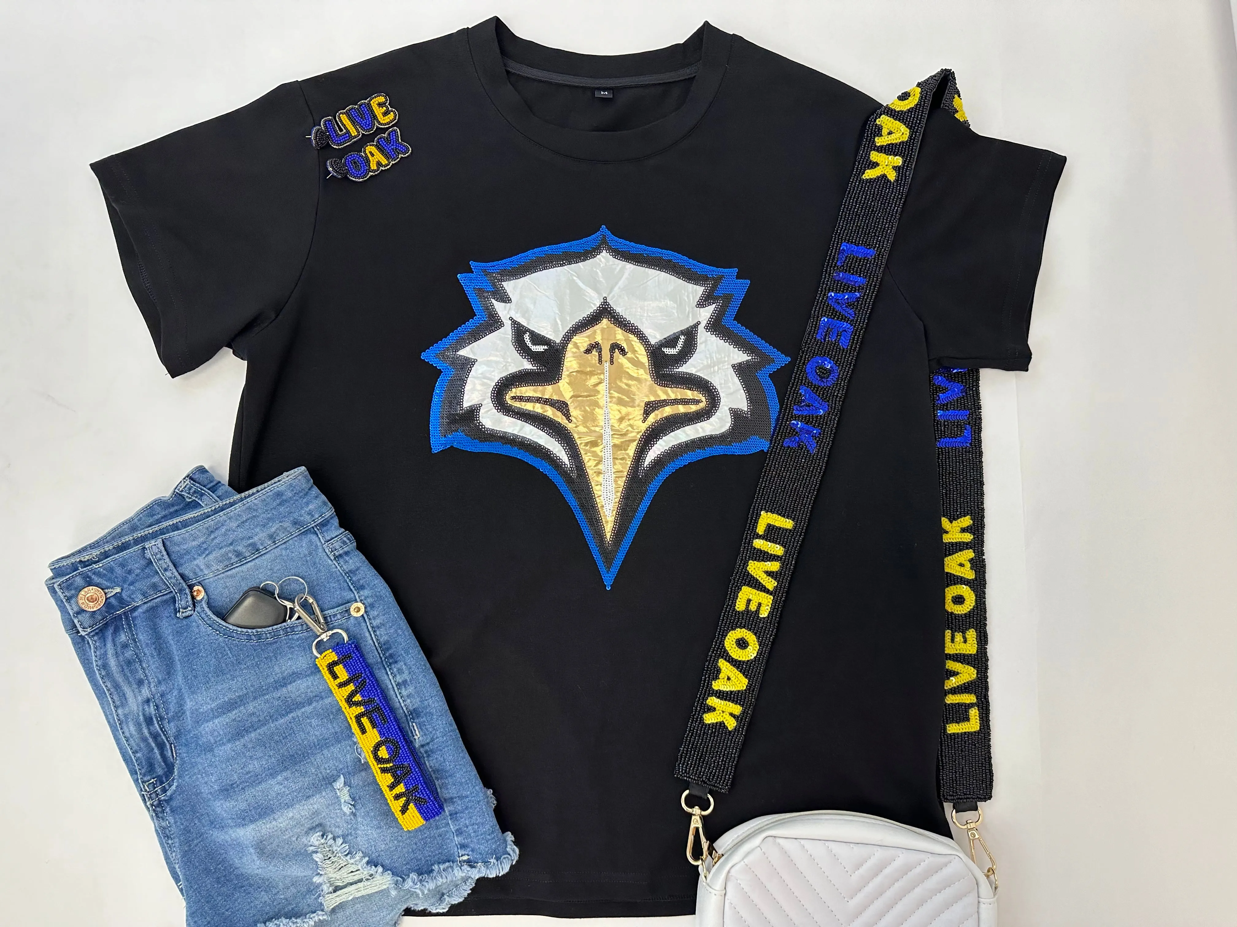 Live Oak Eagles | Custom Sequin   Beaded Purse Strap