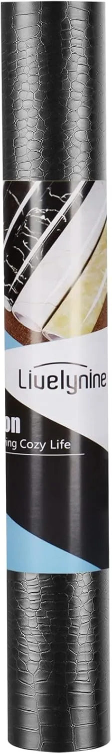 Livelynine 15.8x394 Crocodile Wallpaper Peel and Stick Faux Leather Wallpaper Removable Black Textured Wall Paper Sticker Pull and Stick Bedroom Living Room Contact Paper for Cabinets Headboard Books