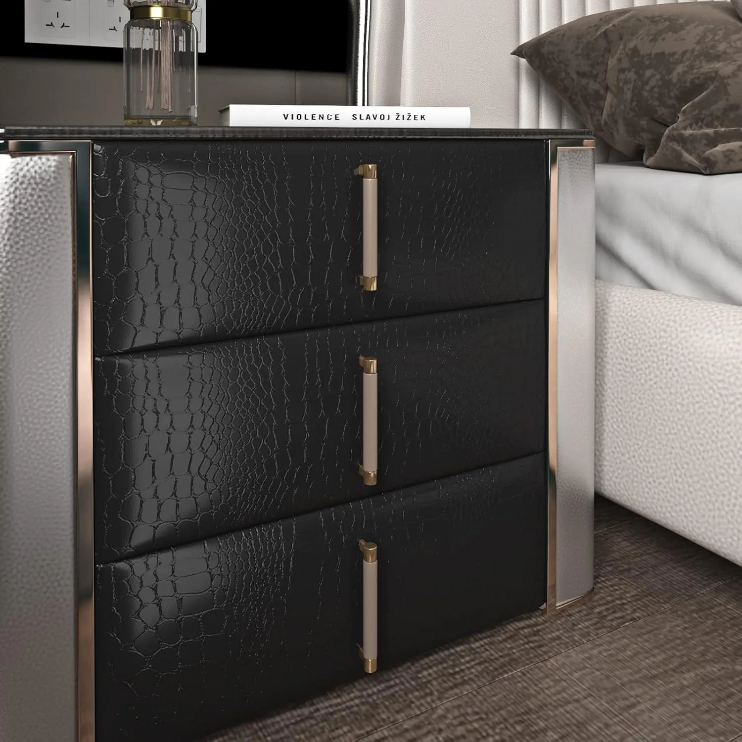 Livelynine 15.8x394 Crocodile Wallpaper Peel and Stick Faux Leather Wallpaper Removable Black Textured Wall Paper Sticker Pull and Stick Bedroom Living Room Contact Paper for Cabinets Headboard Books