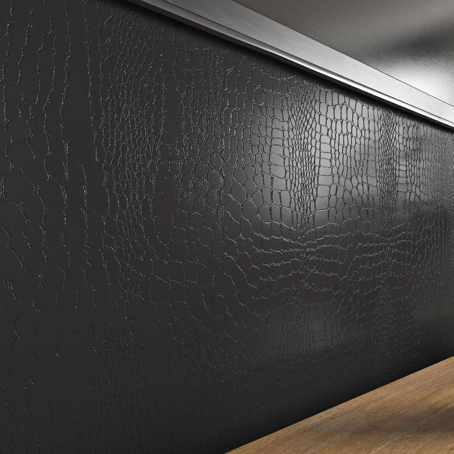 Livelynine 15.8x394 Crocodile Wallpaper Peel and Stick Faux Leather Wallpaper Removable Black Textured Wall Paper Sticker Pull and Stick Bedroom Living Room Contact Paper for Cabinets Headboard Books