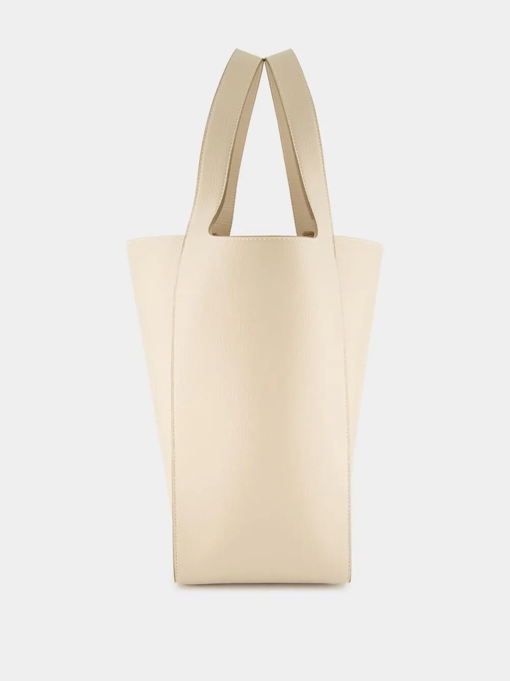 Logo Studded Grainy Alter Mat Cream Tote Bag