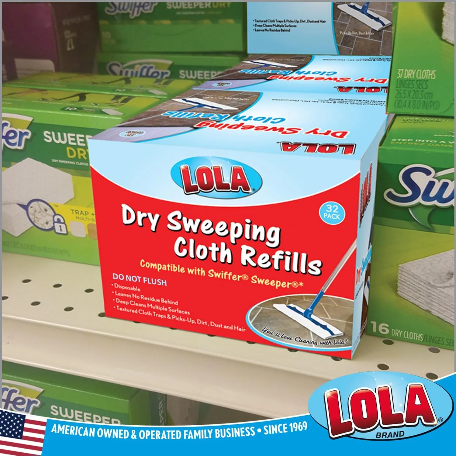 LOLA Products Dry Sweeping Cloth Refill Pads, Unscented, Compatible with Swiffer Floor Mop, Comparable to Swiffer Refills, 11" x 8.13", 32 Pack