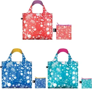 LOQI Seed Reusable Shopping Bags (Set of 3), Coral Bell, Cornflower, Teal