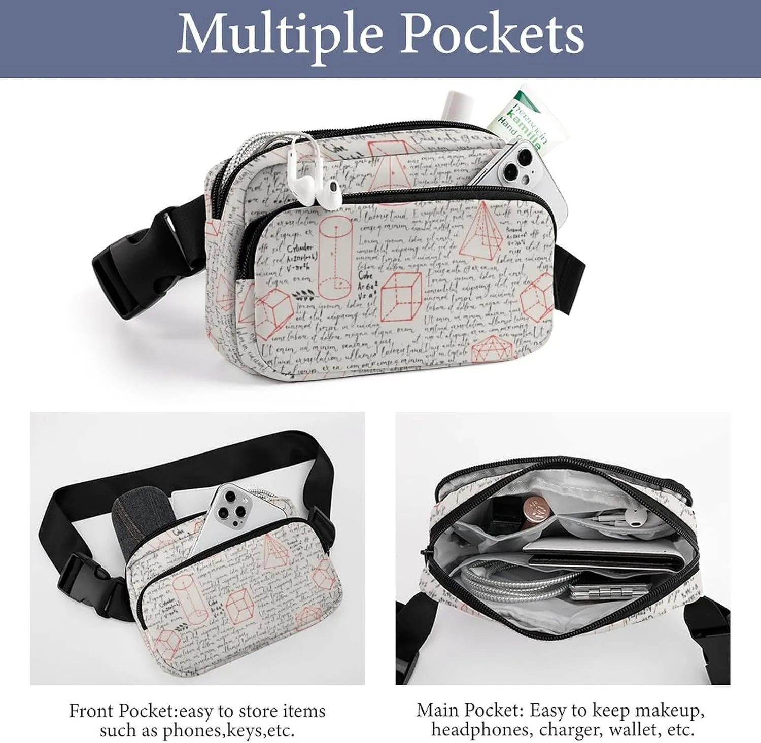 Lorem Ipsum Mathematical Formula Unisex Fashion Fanny Pack Crossbody Bag Suitable for Traveling, Hiking, Daily Life, 20x13cm, style-29-2