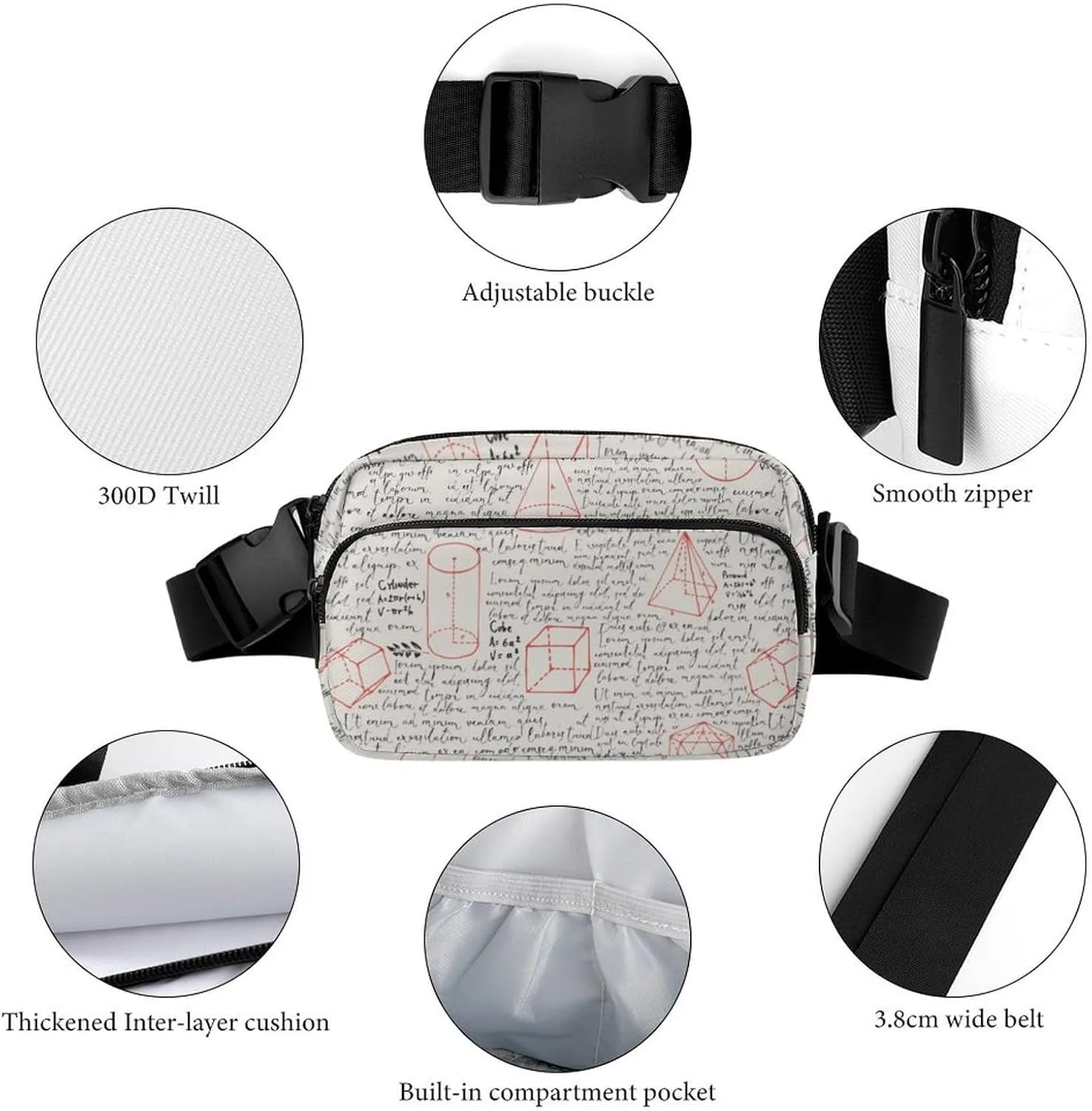 Lorem Ipsum Mathematical Formula Unisex Fashion Fanny Pack Crossbody Bag Suitable for Traveling, Hiking, Daily Life, 20x13cm, style-29-2