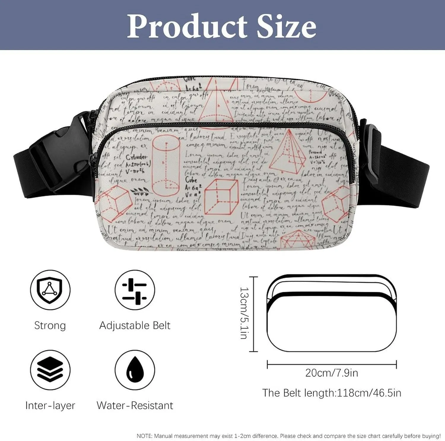 Lorem Ipsum Mathematical Formula Unisex Fashion Fanny Pack Crossbody Bag Suitable for Traveling, Hiking, Daily Life, 20x13cm, style-29-2
